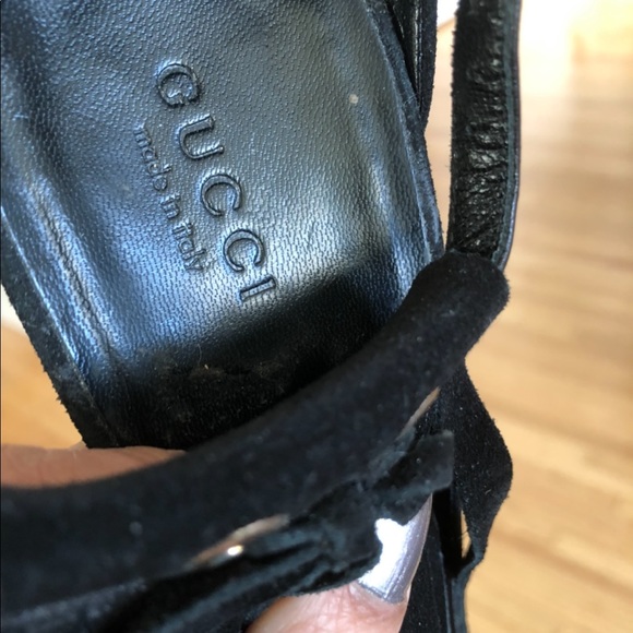 Gucci black suede fringe open- toe heels - Picture 4 of 6